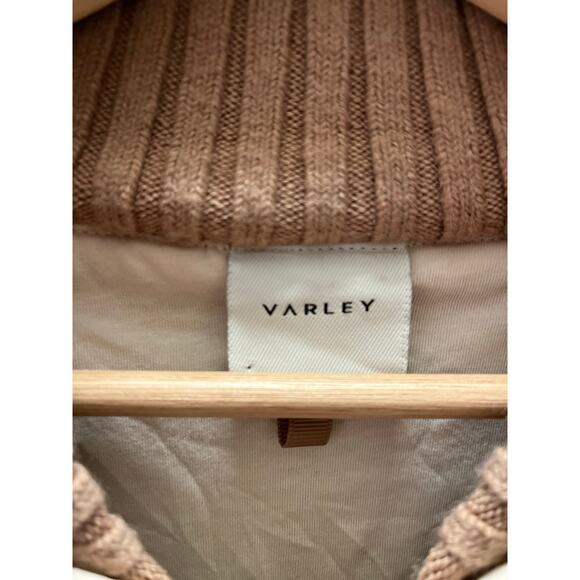 Varley Ella Long Line Sherpa Bomber Jacket Tan Teddy Zip Up Womens M Cozy Winter - Picture 6 of 9